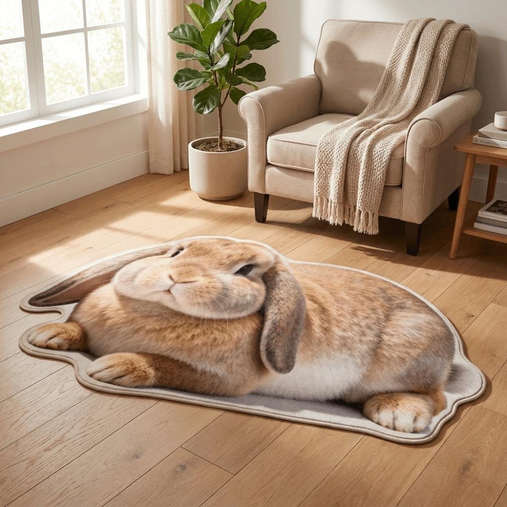 Anti-fouling Rabbit-Shaped Area Rug Non-Slip Cartoon Carpet Cute Home Decor Carpet Living Rooms