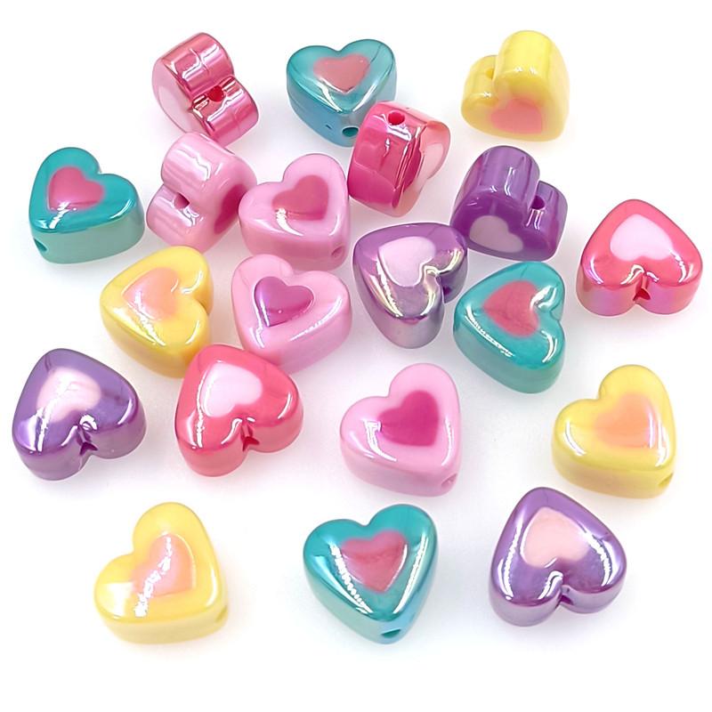10 шт. темная серия с УФ-покрытием, два цвета, 3D акриловые бусины в форме сердца любви, свободные бусины, аксессуары ручной работы для изготовления ювелирных изделий