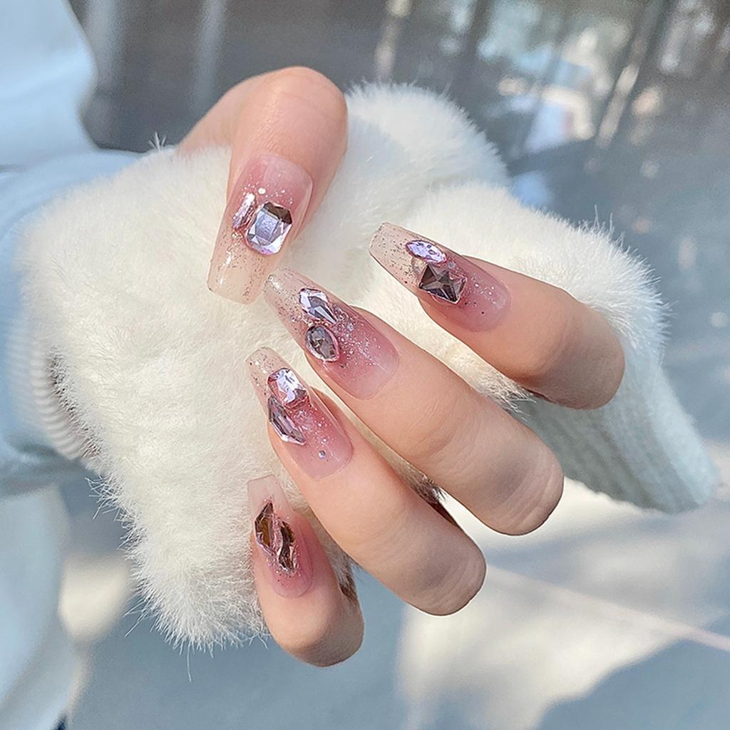 Женские накладные ногти среднего размера с рисунком телесного цвета на акриловых ногтях глянцевые накладные ногти с полным покрытием