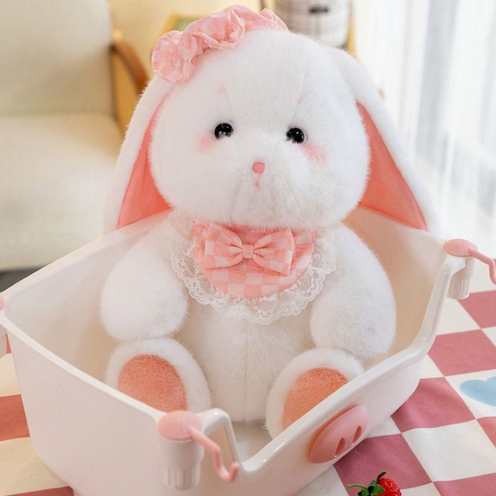 Lace Bow Holland Lop Plush Toy Long Ear Stuffed Animals Plush Toy Bunny Plushies Doll Birthday