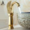 Basin Faucets New High Swan Faucet Arch Design Luxury Wash Mixer Taps Brass Hot And Cold Taps Gold Plated Single Hole Tap 85536K