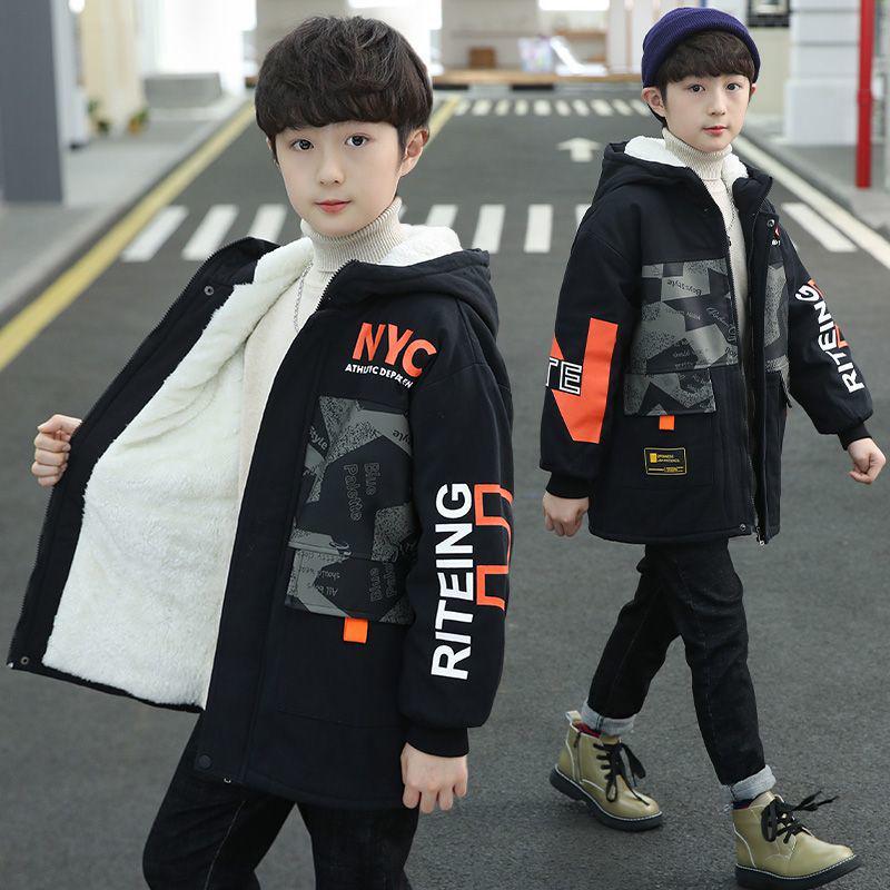Детское зимнее пальто с толстой флисовой подкладкой - Хлопковое с наполнителем, Теплая модная куртка для больших детей