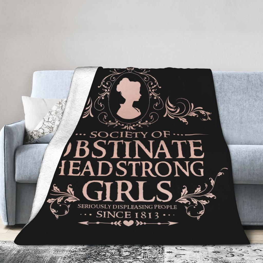Jane Austen Pride and Prejudice Flannel Blanket Obstinate Headstrong Girls Vintage Throw Blankets for Home 200x150cm Lightweight