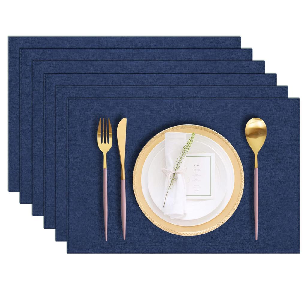6 pieces of cotton and linen blend table mat machine washable anti-scalding anti-wrinkle and easy to clean blue