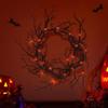 Хэллоуин Украшение Черный Венок с Красными Фиолетовыми Огнями Хэллоуин Осенние Венки для Входной Двери со Светодиодами Хэллоуин Венок Подарки