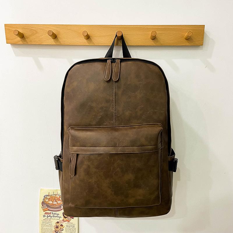 Мужской рюкзак из ПУ, корейская версия, простой студенческий школьный рюкзак, повседневный компьютерный рюкзак в стиле колледжа, ретро-рюкзак