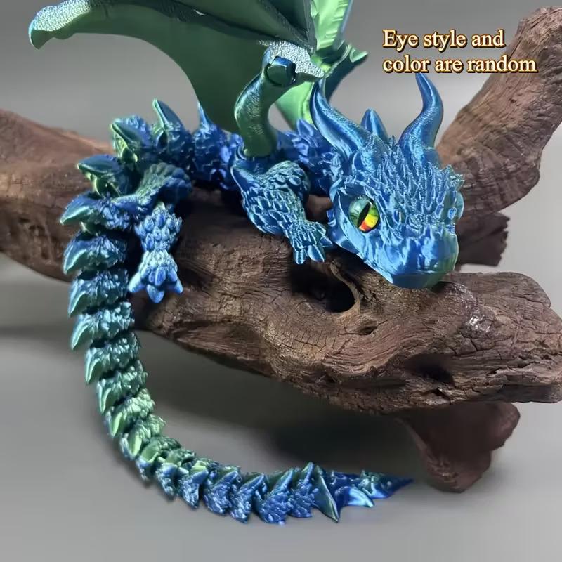 3D Printed Large Double-Horn Demon Flying Dragon with Wings Multi-Jointed Flexible Movable Children's Toy Big Horn Dragon Ornament