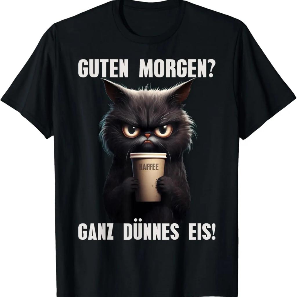 Guten Morgen Very Thin Ice Cream Black Cat Morning Grump T-Shirt