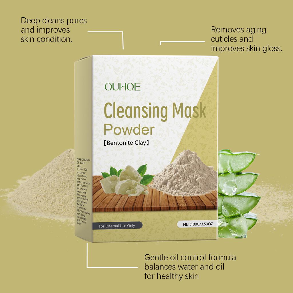 OUHOE Cleansing Mask Powder,Deep Pore Cleansing Exfoliating Facial Mask,Oil Control Clay Mask to Remove Impurities & Dead Skin for Smooth Glowing Skin