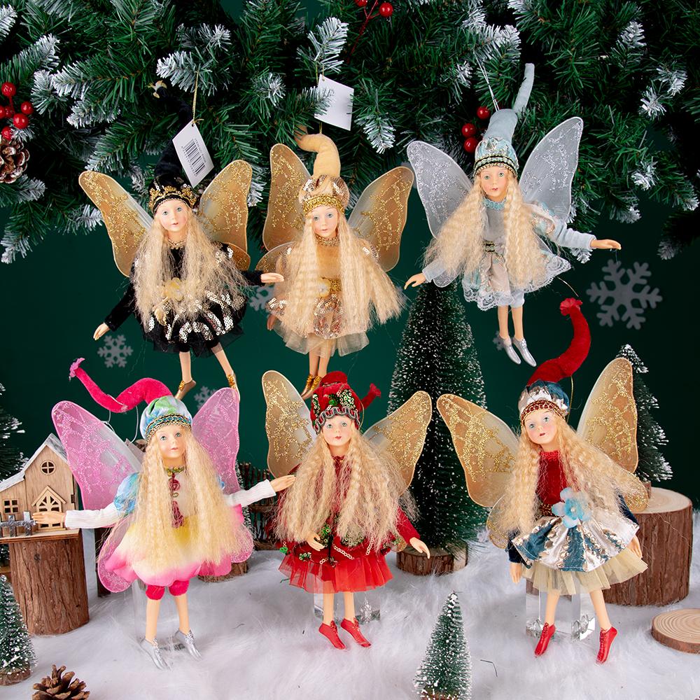 New Angel Elf Doll Multi Color Christmas Fairy Tree Jewelry Gold Elf Pendant Mini Fairy Statue Christmas Gift Home Decoration