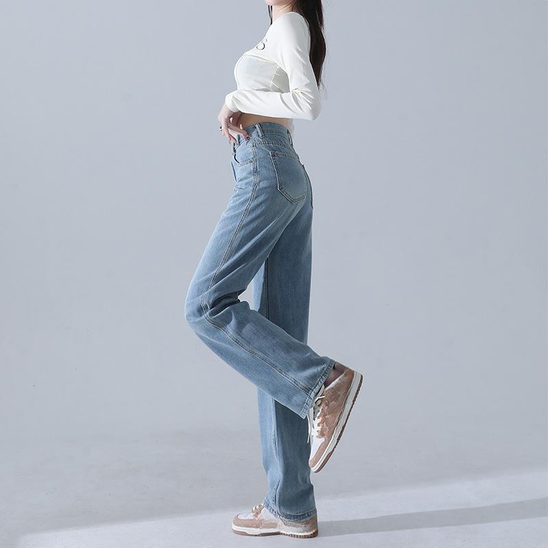 Women's Stretchy Jeans High Waisted Slimming Straight Leg Solid Color Denim Pants New Style Office Lady Jean for 2025 Spring Autumn