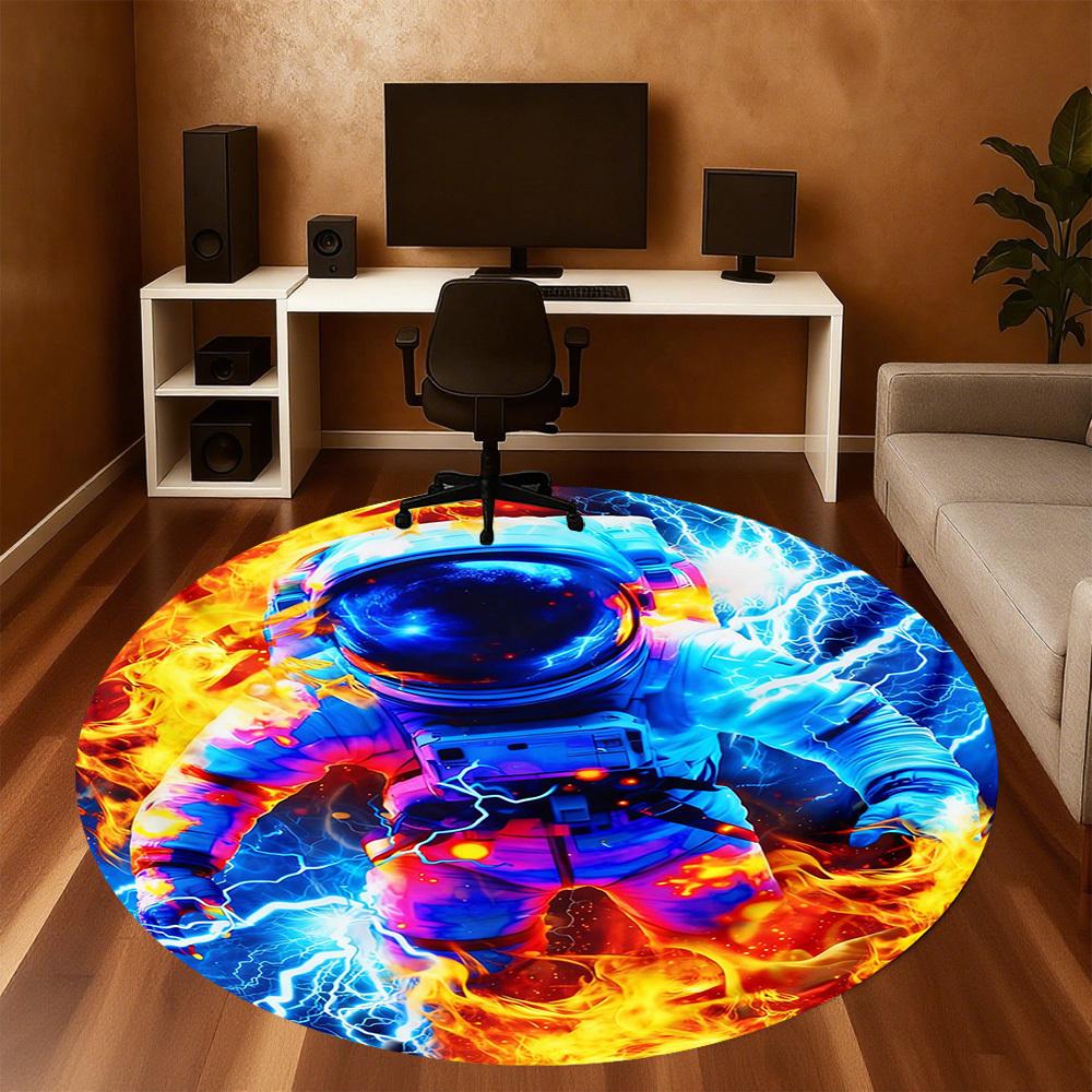 1PC Fire Lightning Round Chair mat Area Rug - Non-Slip, Floor Mat for Office, Bedroom, and Indoor Decor -Gift D1127241