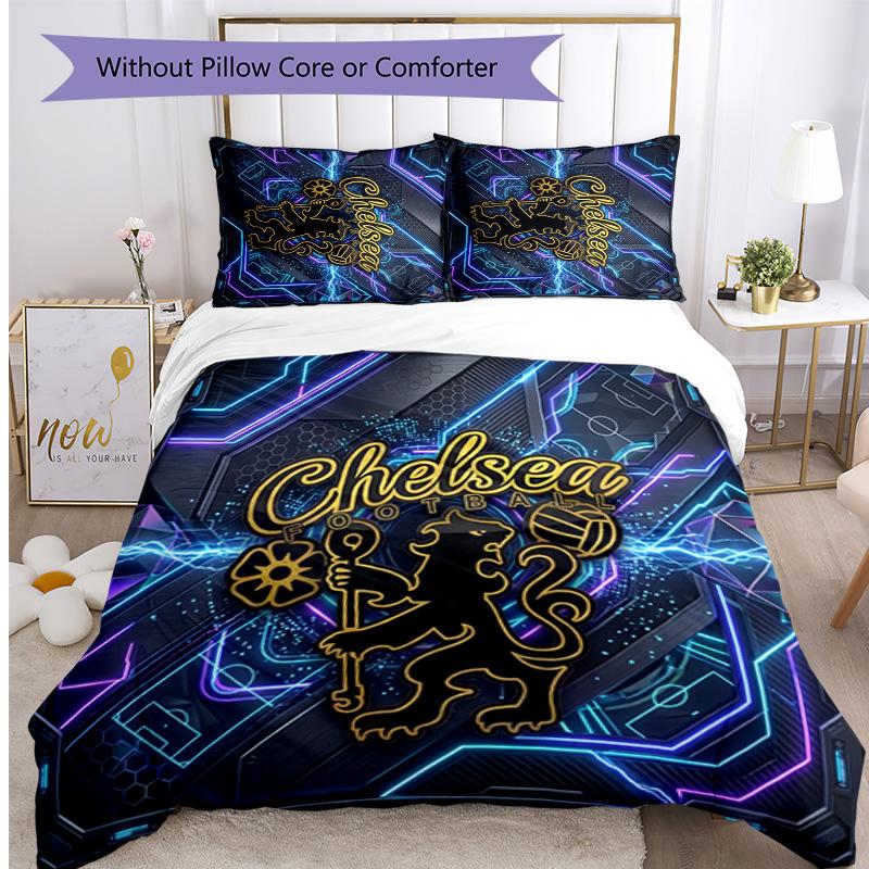 Chelsea FC Pattern Printed 3PCS Bedding Set Soft Skin-Friendly Washable Duvet Cover & Pillowcases Set All Season Bedroom