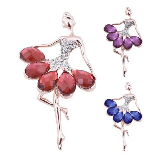 Creative Elegant Ballerina Brooch Sparkling Dress Coat Inlaid Clothes Pin Rhinestones Suit Lapel Badge Wedding