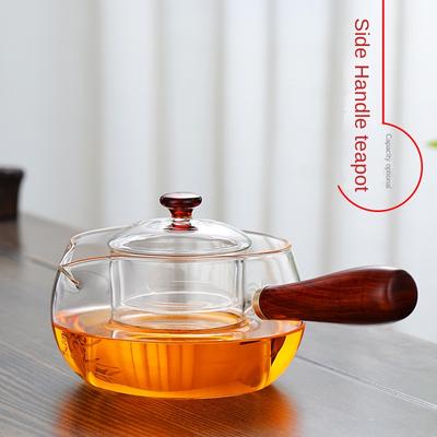 Термостойкий стеклянный чайник Термостойкий паровой чайник Боковая деревянная ручка с чашкой для чая Чайный набор Пуэр Гайвань Чайники