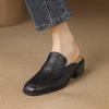 Fashion 2025 Summer Covered Toe Genuine Leather Slippers Women Thick Heels Casual Mules Summer Daily Walk Sheepskin Leather Slippers