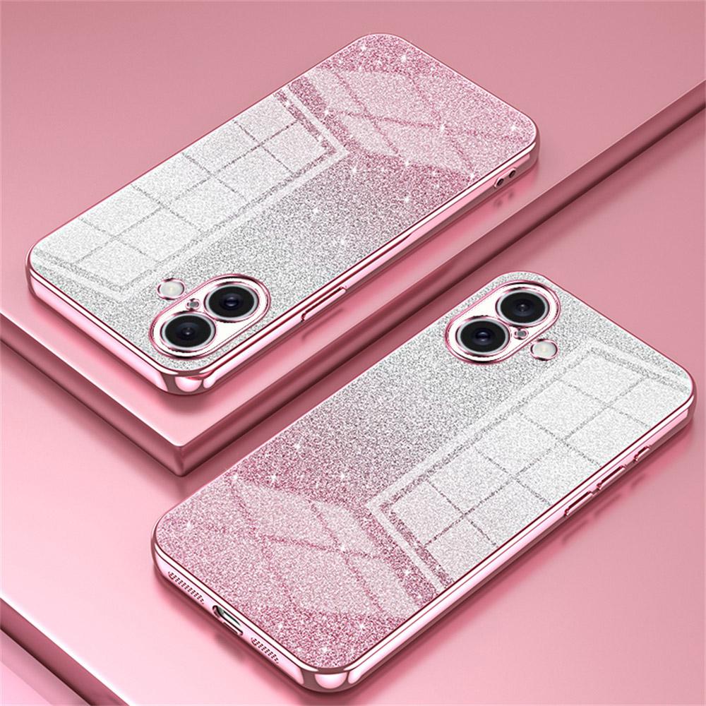 For iPhone 16 Case Electroplating Gradient Glitter TPU Phone Cover - Pink