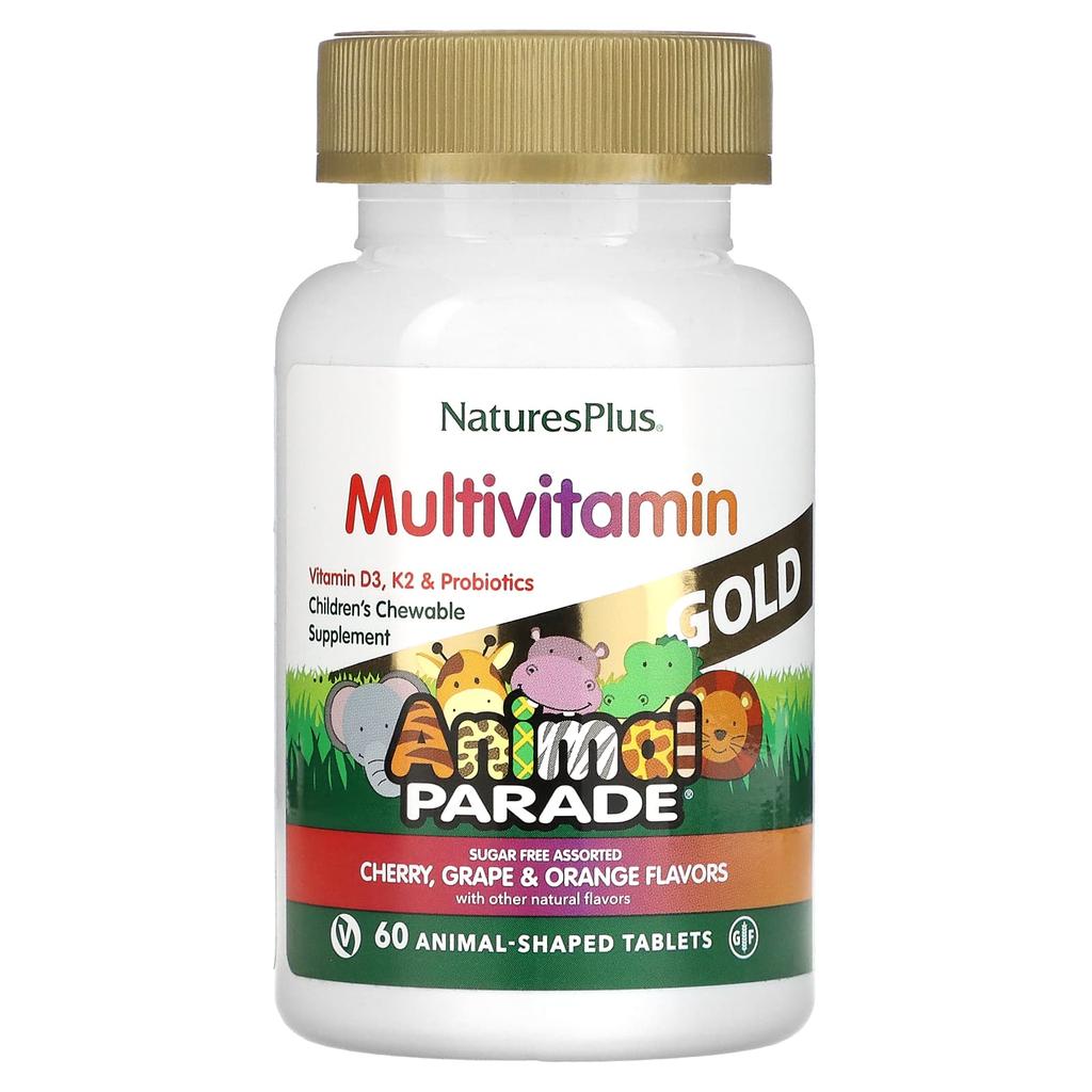 NaturesPlus, Источник Жизни, Animal Parade, Gold, детский жевательный мультивитаминный и минеральный комплекс, разные вкусы, 60 таблеток в форме животных