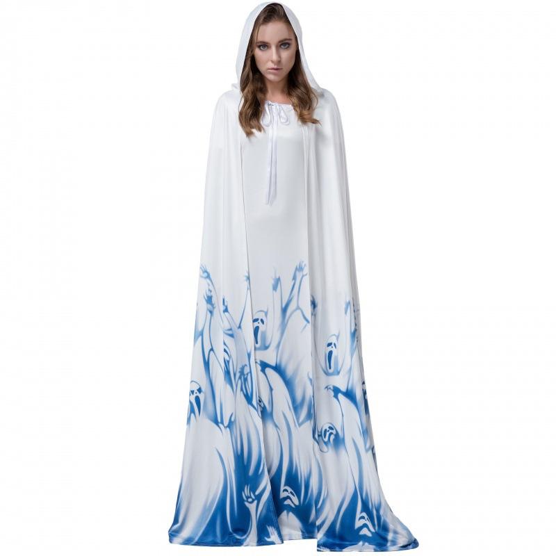 Halloween Costume Cape Dress Ghost Bride Reaper Witch Robe Print Horror Skull Vampire