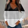 Womens Long Sleeve Tops V Neck Shirts Casual Stripe Print Basic Trendy Tee Blouses Fall Tunic Outfits Fitted T Shirts