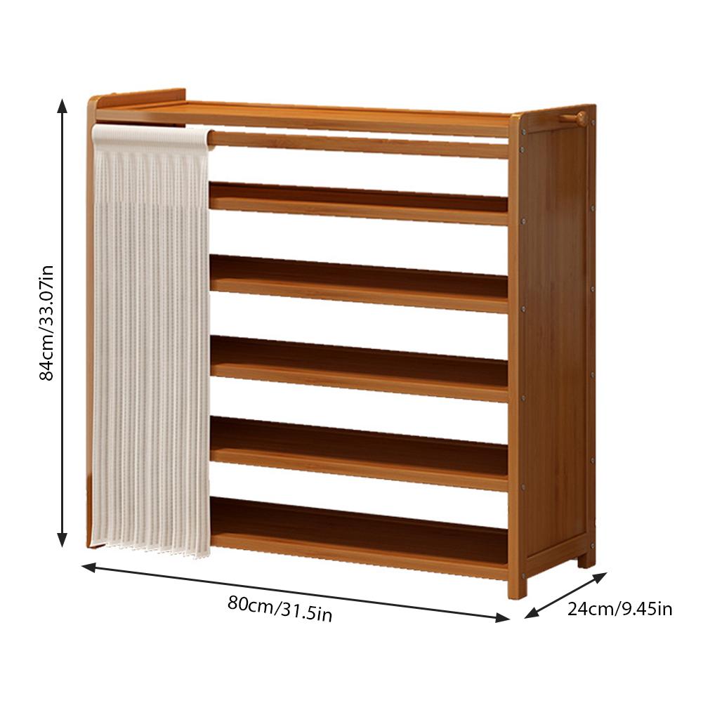 6-Tier Simple Shoes Cabinet with White Gauze Curtain Wooden Shoes Racks Organizer Dustproof Racks Multilayer Shoe Shelves