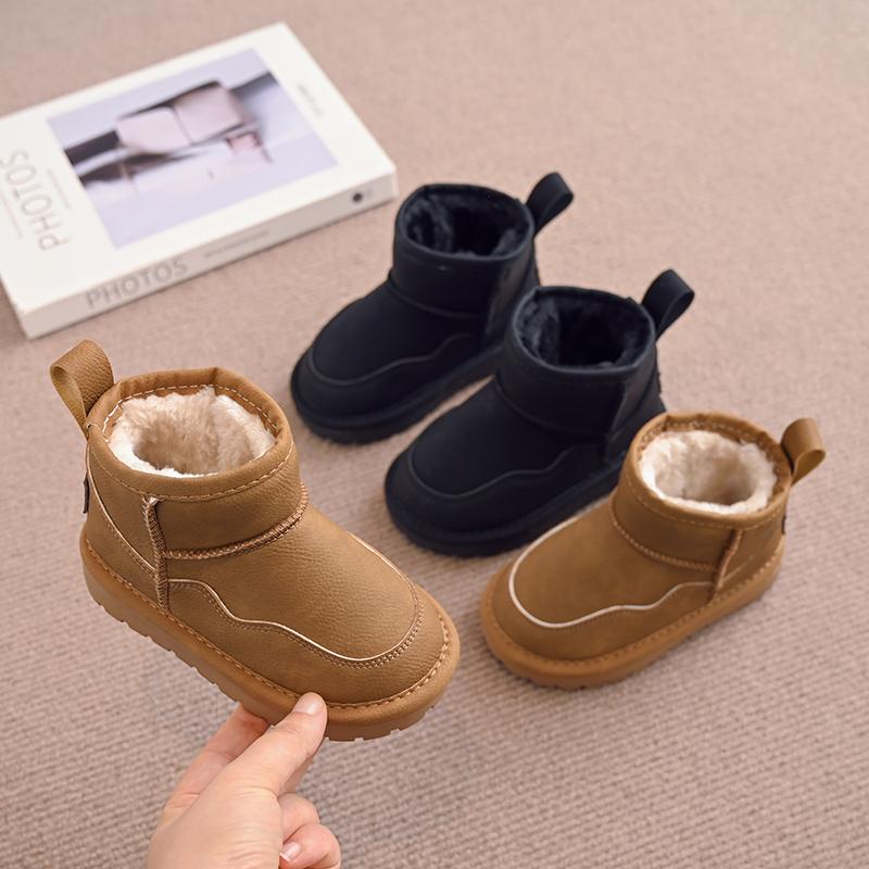 Детские зимние сапоги, модные детские короткие ботильоны, нескользящие, толстые, плюшевые, меховые, теплые, резиновые сапоги для девочек, зима 2024, новинка