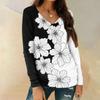 Женская мода повседневная блузка с длинным рукавом и цветочным принтом, V-образным вырезом и карманами