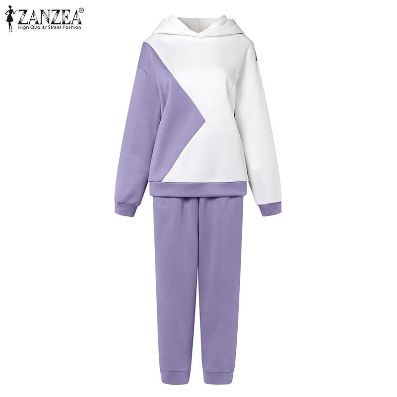 ZANZEA Женские пуловеры с капюшоном и штаны, повседневные комплекты из двух частей