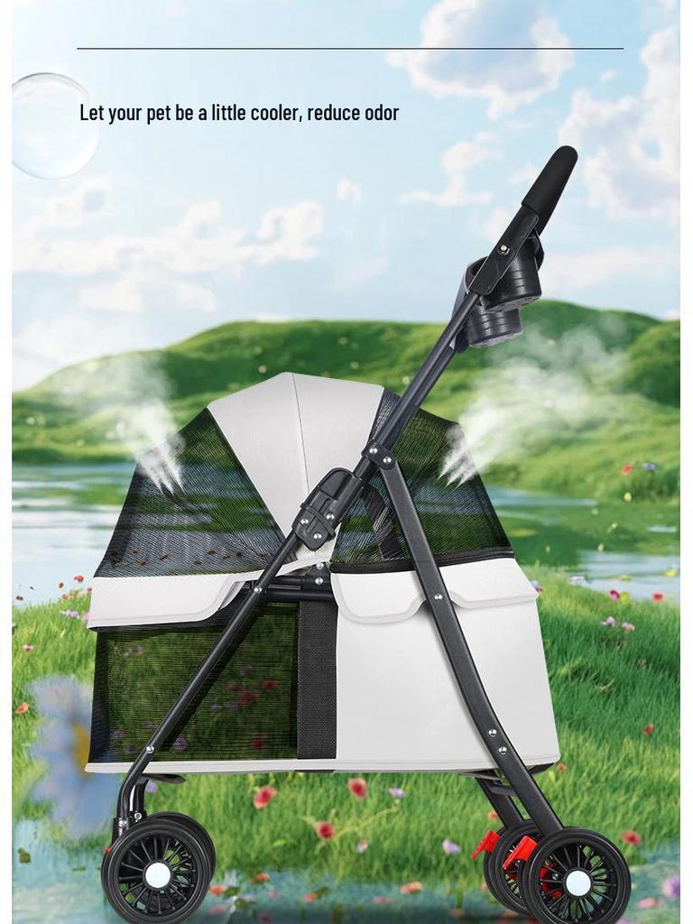 Высококлассная складная коляска для питомцев для корги, кошек и маленьких собак - Легкая, многофункциональная, с ручным управлением.