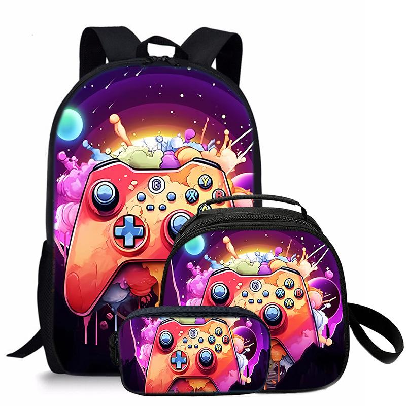 Trendy Popular Novelty game pad 3D Printed 3pcs/Set student School Bags Travel Notebook Backpack Crossbody Lunch bag Pencil Case