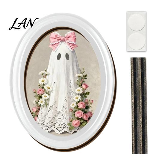 Halloween Home Decor Set Ghost Oval Photo Frame, Cute Table Sign, Decorative Framed Solid Wood Frame Picture, Creative Wall Art for Mantel Living Room