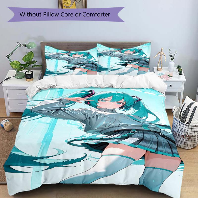 Virtual Vocaloid Character Print 3Pcs Bedding Setduvet Cover With 2 Bedropillowcase Home Birthday Gift