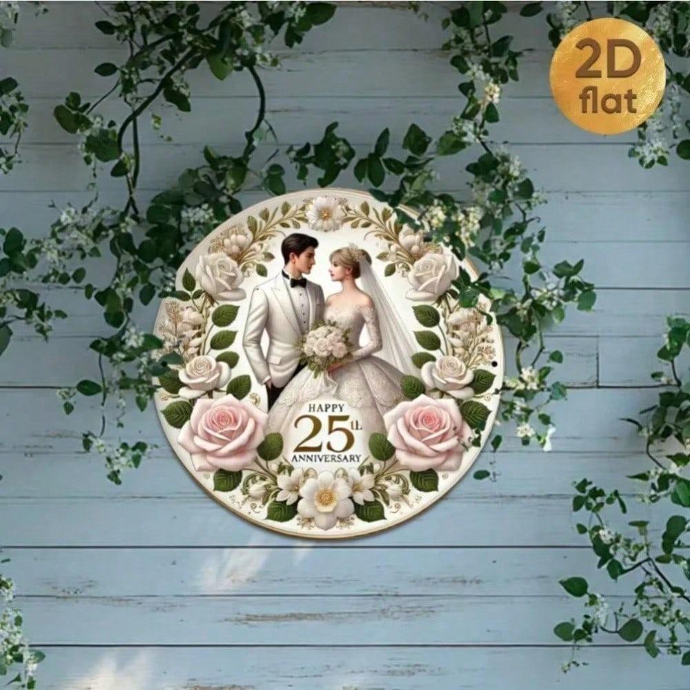 3D Металлическое Настенное Искусство Серебряная Свадебная годовщина 25-я Рустикальный 2D Декор Знак Для Дома Сада Патио Гостиной Спальни Внутри Снаружи