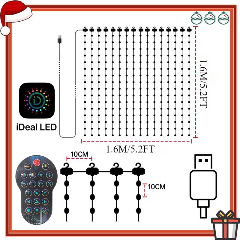 Smart Curtain Lights LED String Lights DIY Dynamic Pattern Music Sync Timer App Remote Control for Bedroom Christmas Party Decor