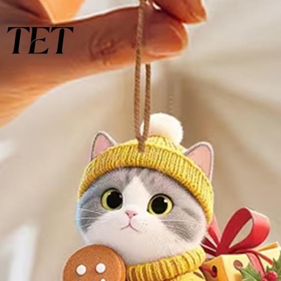 Cute Animal Tree Ornaments Kitten Christmas Hanging with Lanyards, Wooden Cat Pendants for Pendants, Decorative Charms Holiday Home Party Wall