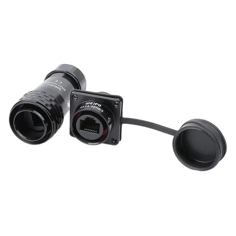 WEIPU SA24 SA2410/PRJ45 Waterproof Industrial M24 8 Pin 8P8C Ethernet Cable Ethernet Network RJ45 Connector Signal Panel Mount