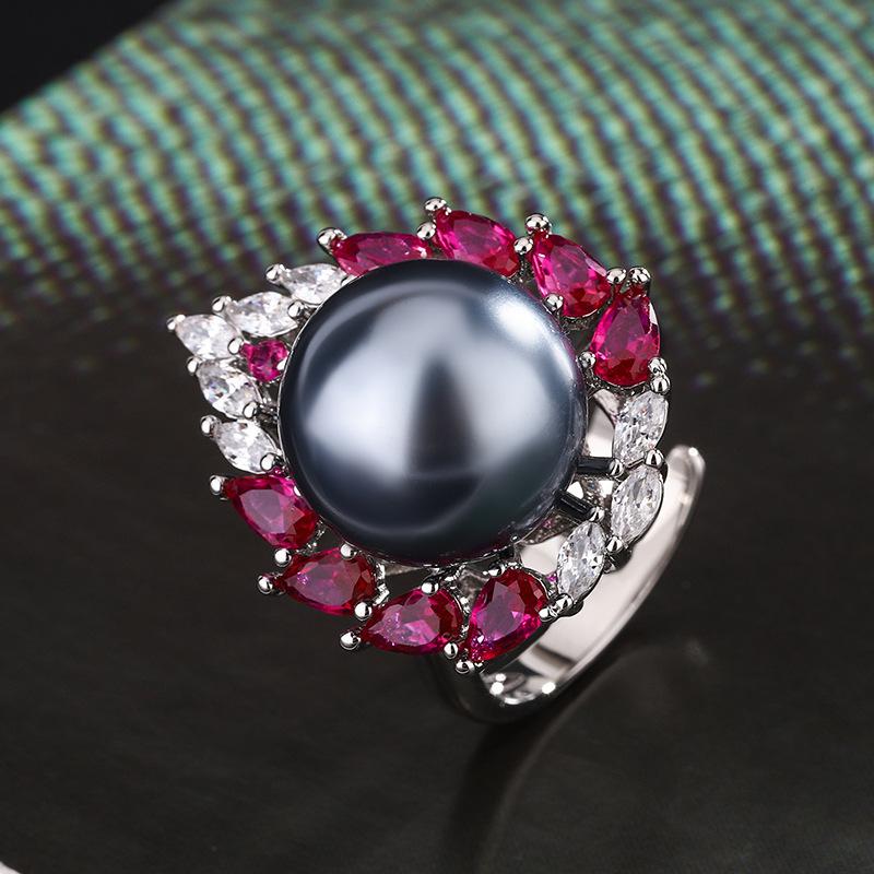 Модное кольцо Commuter Pearl Ring Pigeon Blood Royal Blue Light Luxury Premium Open Ring Female