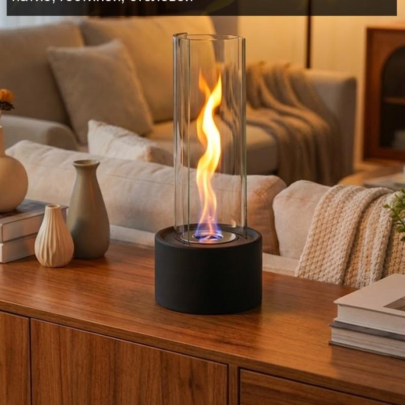 Modern Freestanding Eco-Friendly Tabletop Metal Base Mini Ethanol Fireplace with Fire Glass and Spiral Flame Design