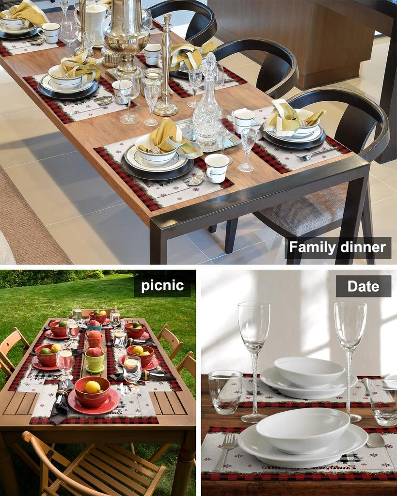 Рождественская елка Буффало Клетка Подставки под тарелки Набор из 5 Рождественские подставки под тарелки Подставки для обеденного стола Кухонный стол Вечеринка Домашнее украшение