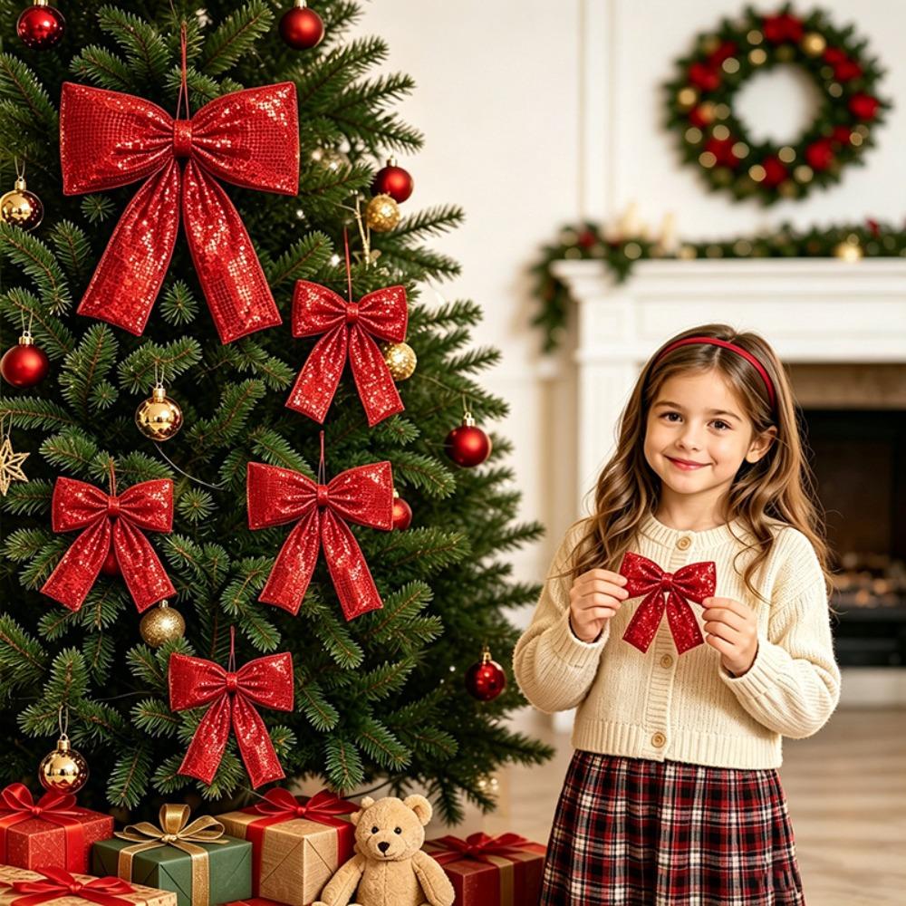 Sequin Decor Tree Ornament Shiny Surface Bow Pendant Easy Hang Christmas Bow Festive Display