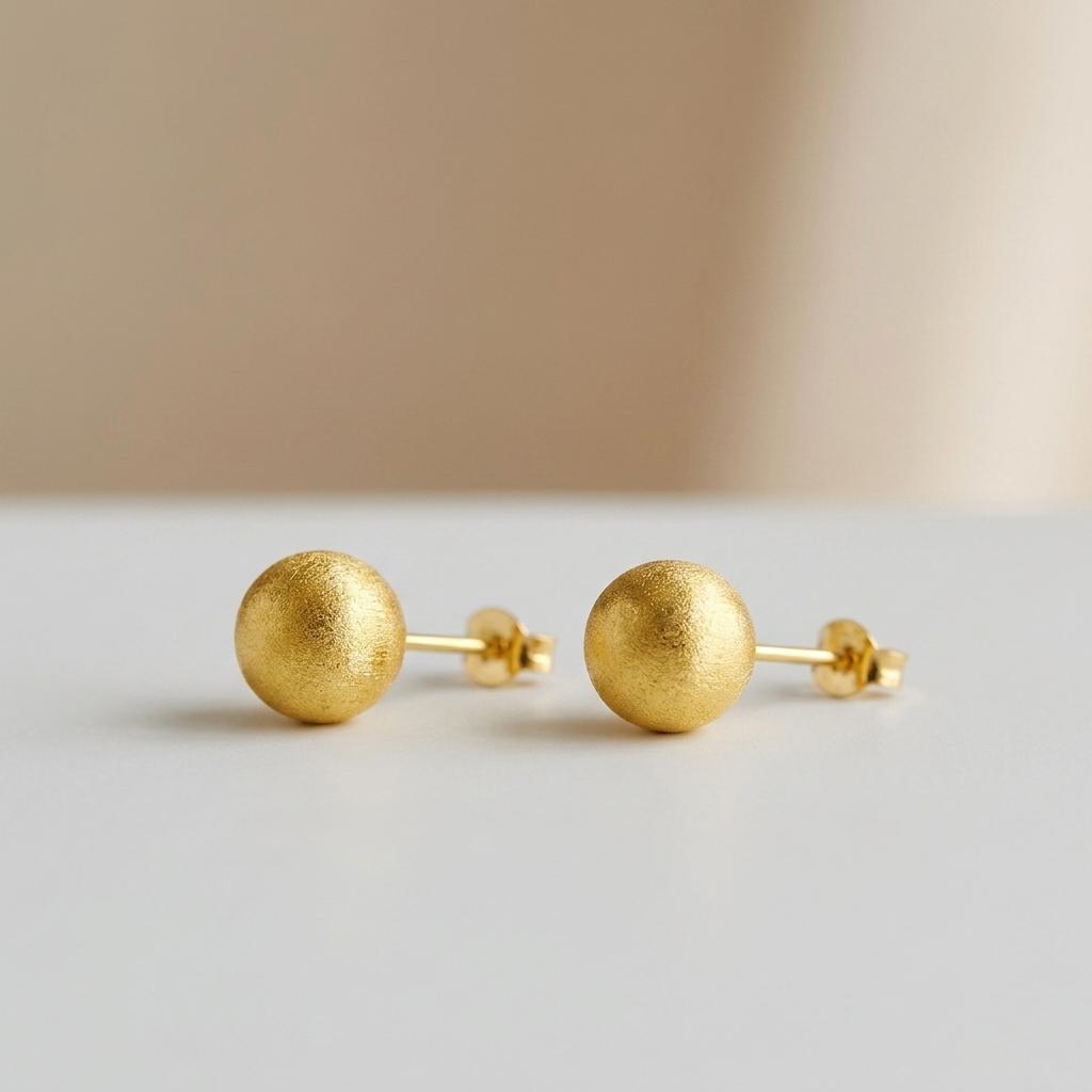 Индивидуальные серьги-гвоздики из цельного золота 18K/21K, матовые, круглые, в корейском стиле, для женщин, минималистичные, тонкое ювелирное изделие