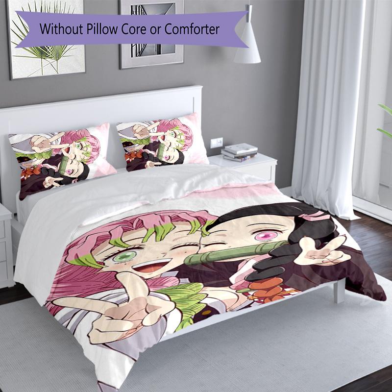 3pcs Demon Slayer characters pattern bedding set duvet cover set includes duvet cover &pillowcases, perfect all season bedroom decoration & gift