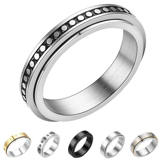 Unisex Ring Geometric Artistic Titanium Steel Rotatable Outer Finger Ring for Party