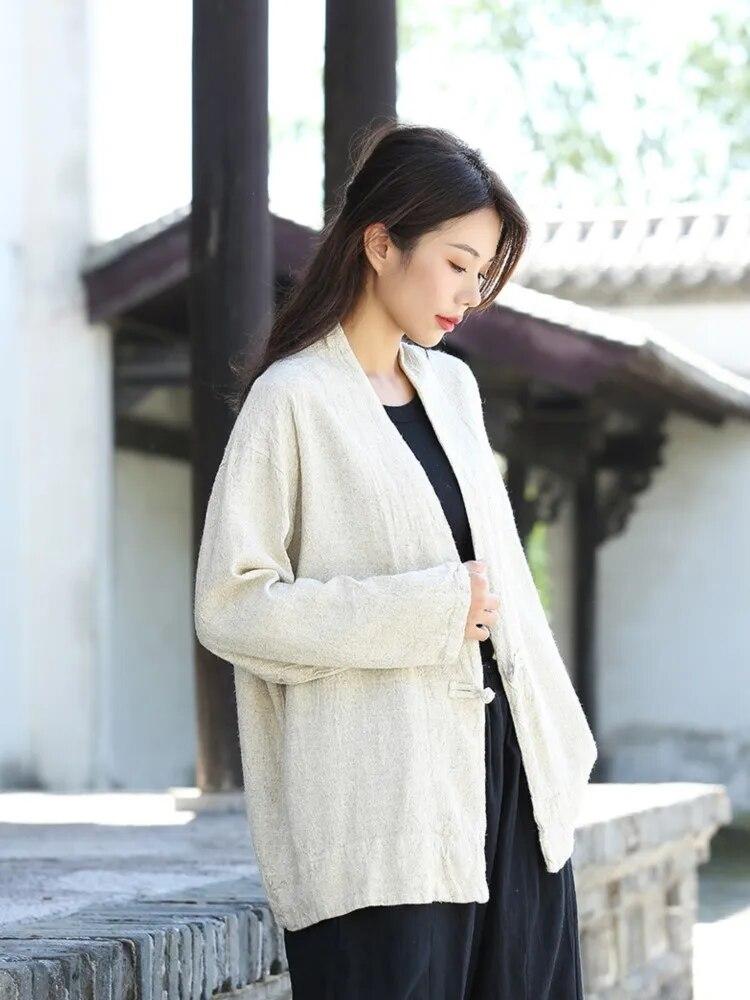 Johnature Осенняя женская винтажная однотонная рубашка с v-образным вырезом, свободные льняные рубашки с длинными рукавами