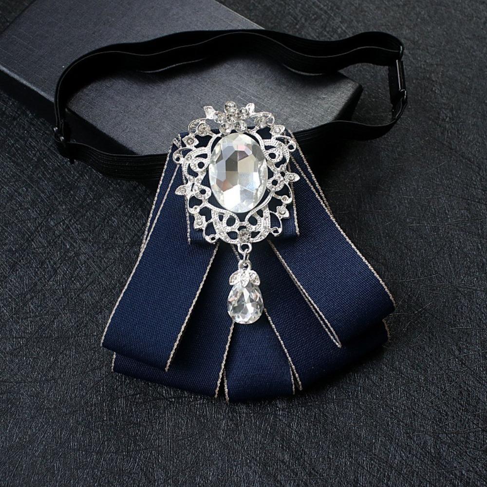Polyester Rhinestone Bow Tie Solid Color Shirt Collar Luxury Ribbon Bow Tie Daily