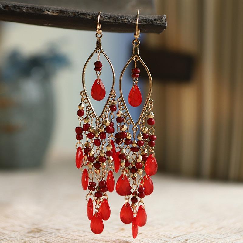 Boho Style Beaded Tassel Earrings Exquisite All-Match Lady Earrings Fashion Elegant Earring