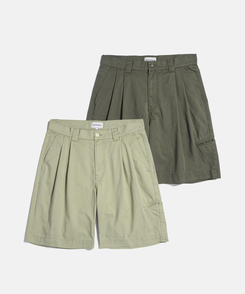 ESPIONAGE Double Pleats Chino Shorts Khaki Beige