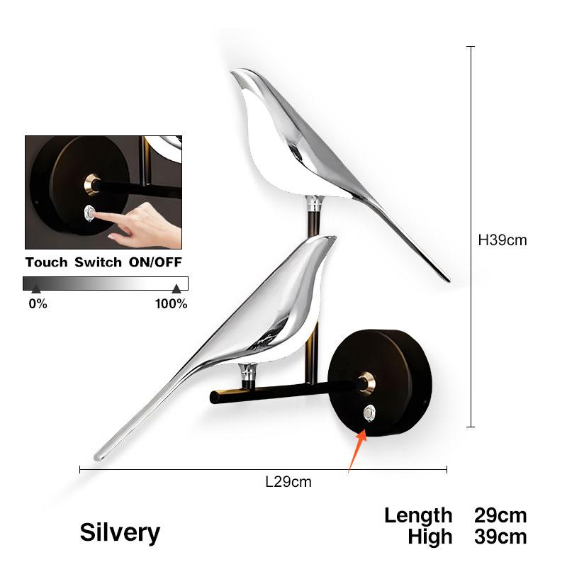 Touch Switch ON/OFF LED Wall Lamps for Bedside Bedroom Gold Silver Magpie Bird LED Wall Lights Wall Sconce for Corridor Aisle