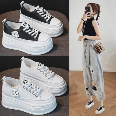 Женские кроссовки на платформе осень 2025 года: Высота 7 см, толстая подошва, универсальные белые повседневные туфли