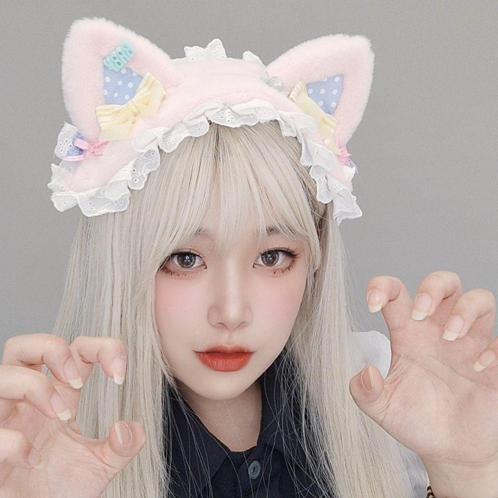 Lace Cat Ears Headband Furry Lolita Bandeau Cute Bear Ear Hair Band Lolita Accessories
